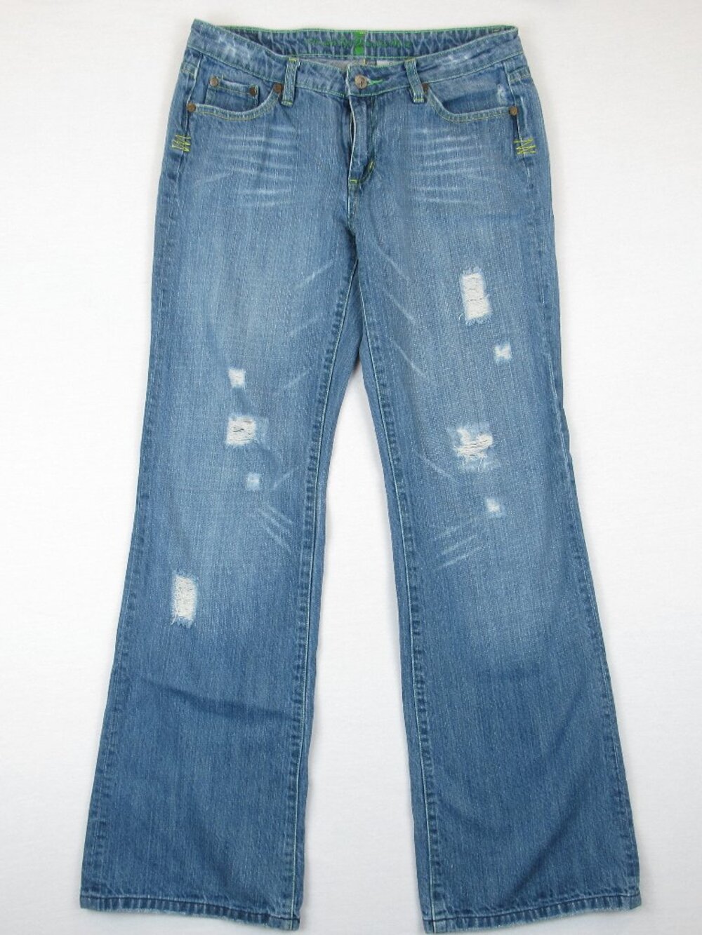 Iris Jeans USA Distressed Juniors Size 9 Flared 100% Cotton Blue Denim Pants
